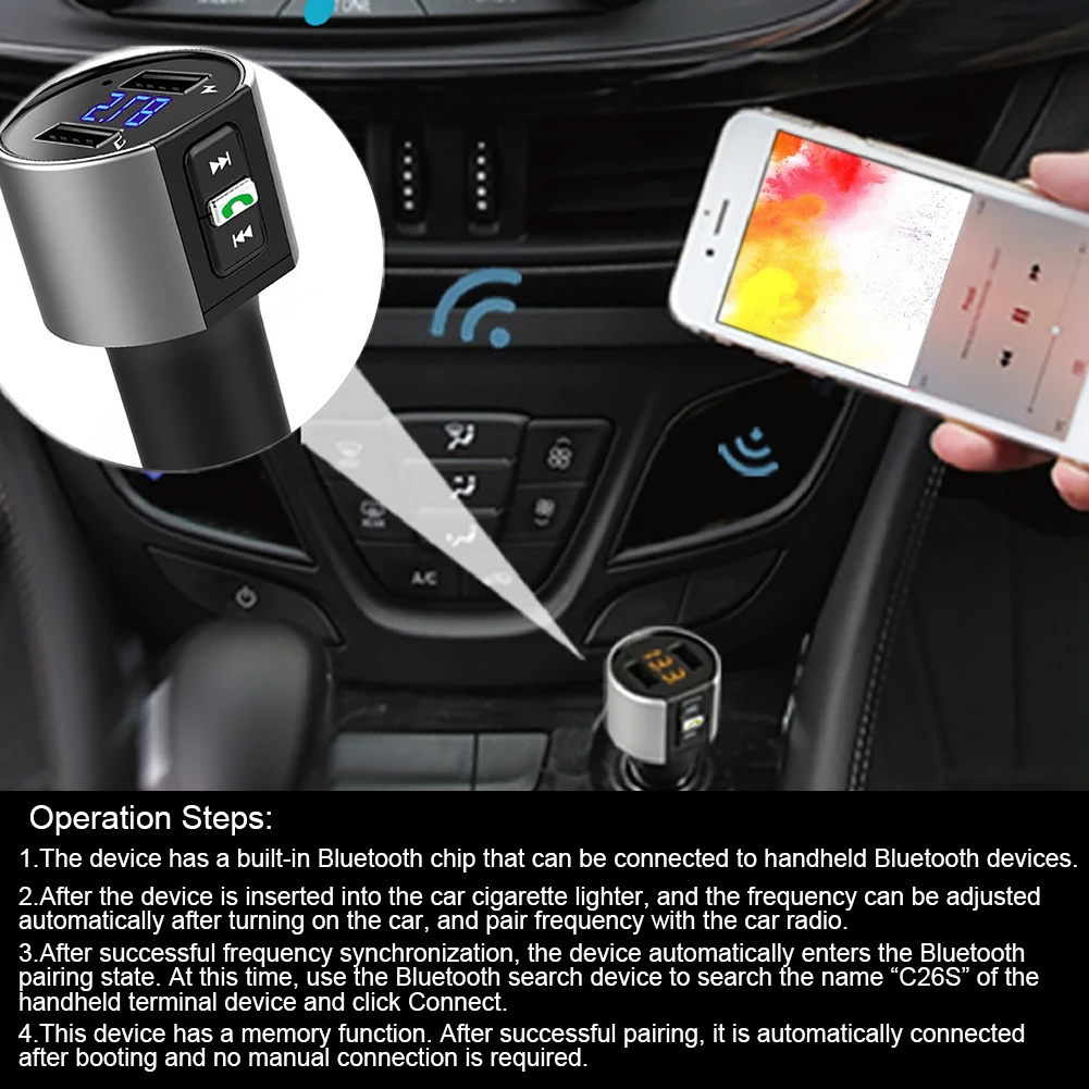 Универсальное беспроводное автомобильное зарядное устройство с Bluetooth и mp3