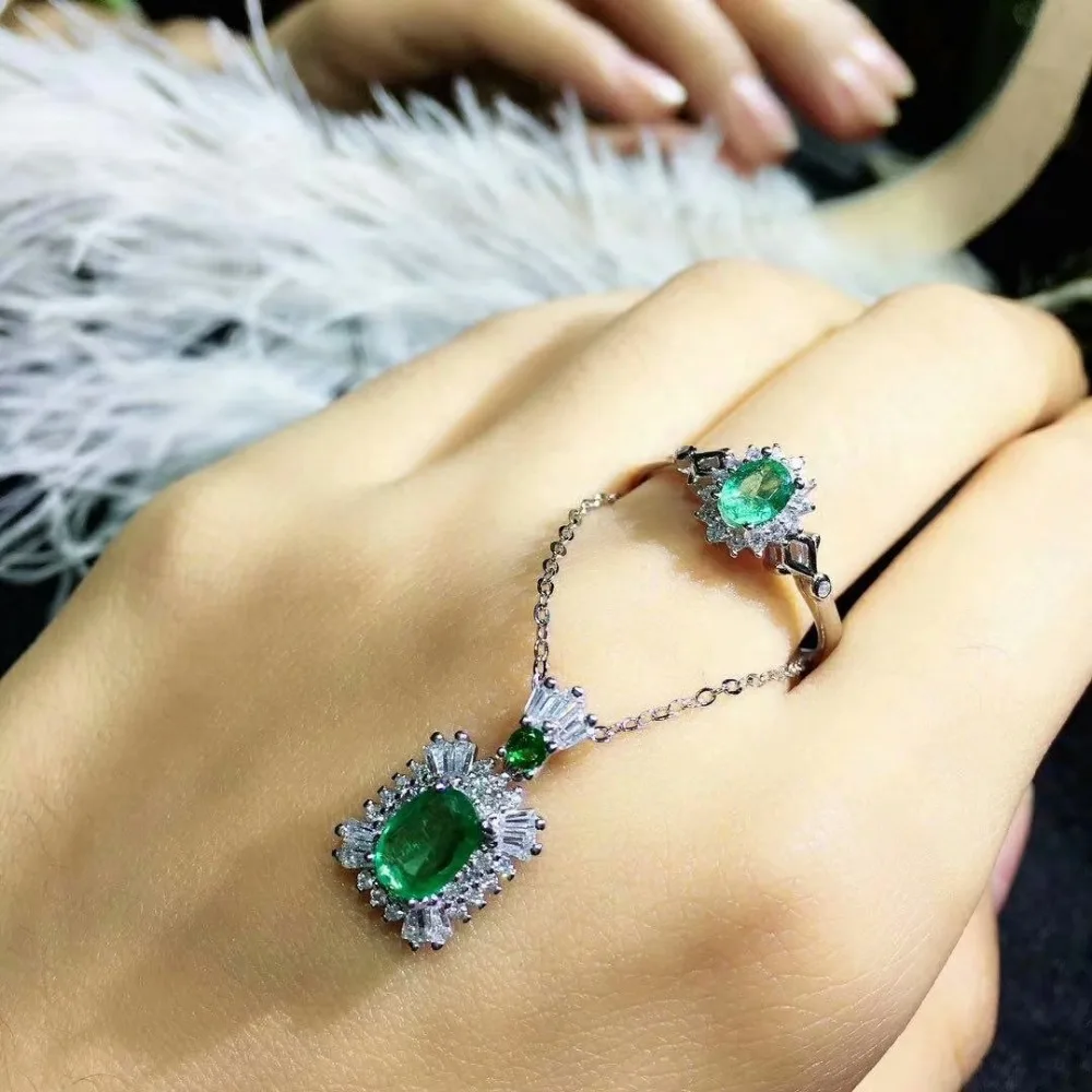 Женское кольцо с подвеской SHILOVEM из серебра 925 пробы натуральным изумрудом
