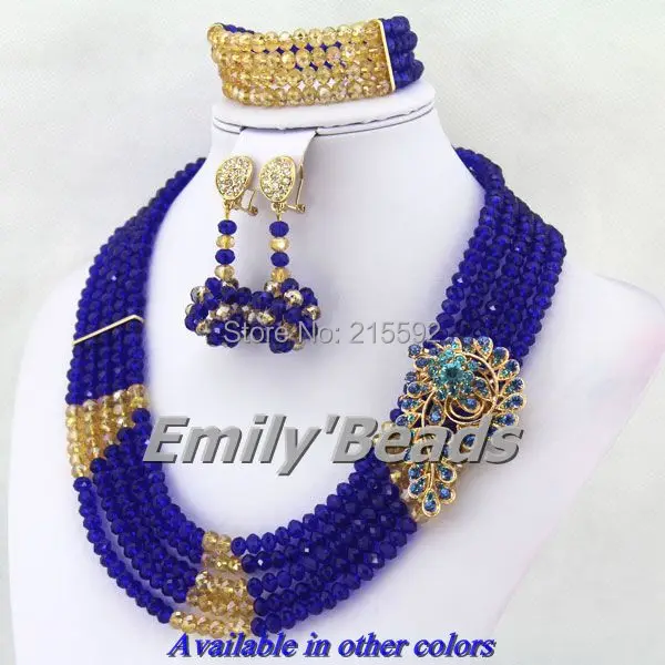 5 рядов африканские королевские синие бусины ювелирные наборы нигерийские