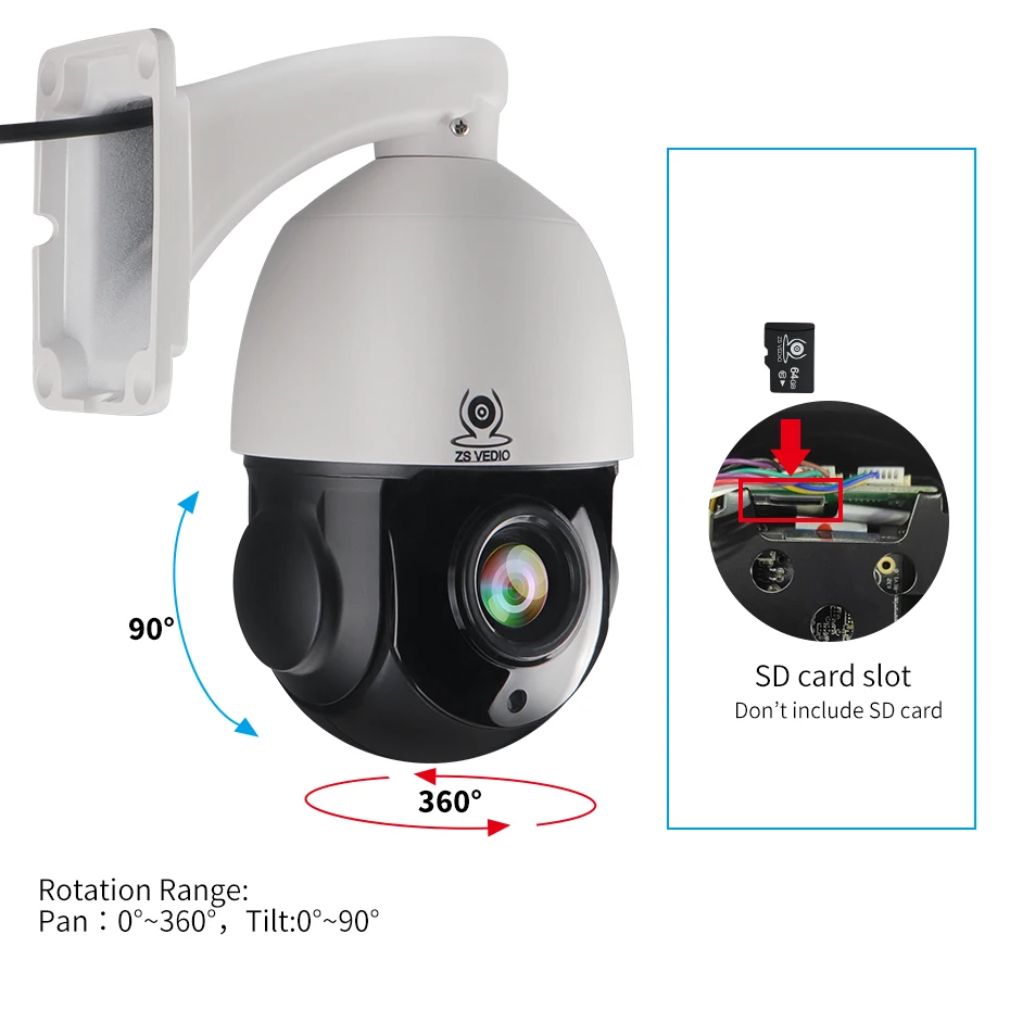 ZSVIDEO Hisee CCTV камера безопасности POE 5MP наружная PTZ скоростная купольная ip