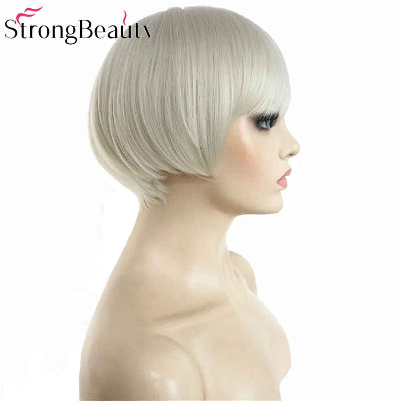 StrongBeauty синтетический белый серый короткий парик Боб волосы термостойкие