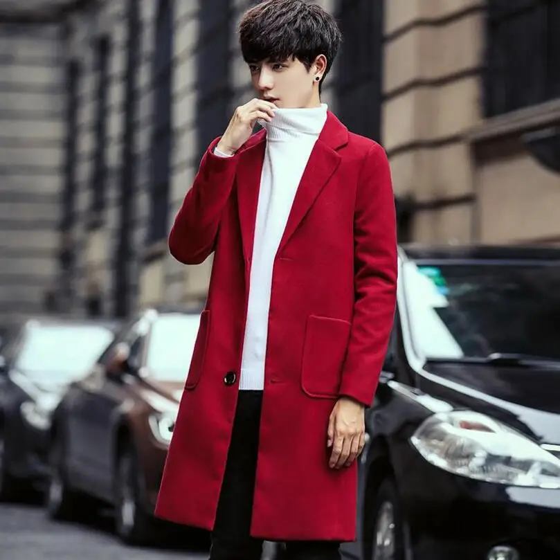 

Korean Version Spring And Autumn Long Section Windbreaker Jacket Lapel Single-breasted Large Size Solid Color Men's Coat/m-5xl