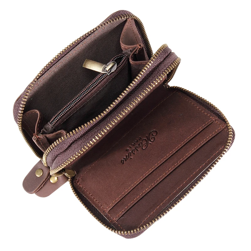 Мужской винтажный кошелек из натуральной кожи Крейзи Хорс с двойной молнией|small