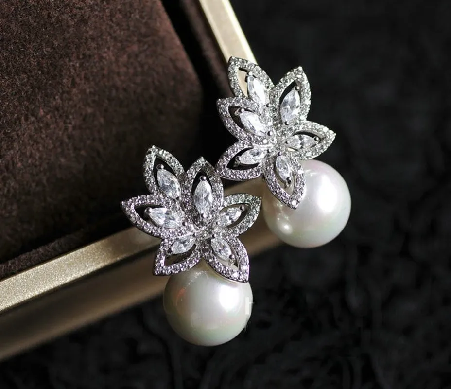 FXLRY новый корейский стиль белый цвет Швейцарский Циркон жемчуг цветок элегантные