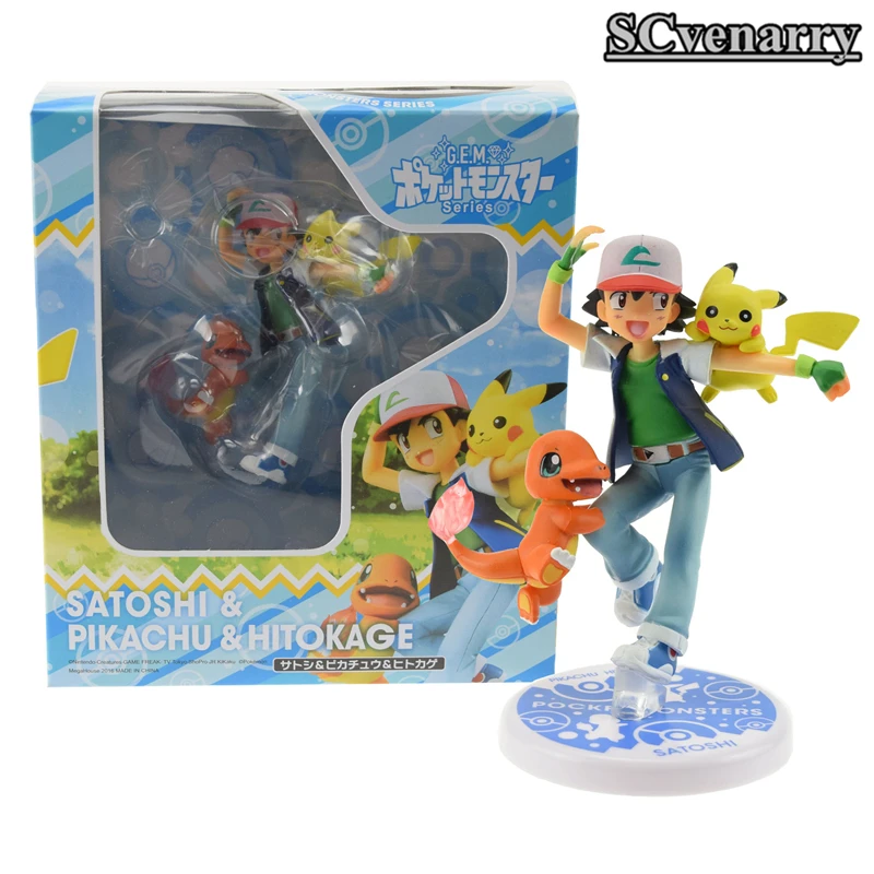 Аниме Ash Ketchum Charmander Pikachu Satoshi &amp Hitokage ПВХ фигурка модель рождественские подарки для
