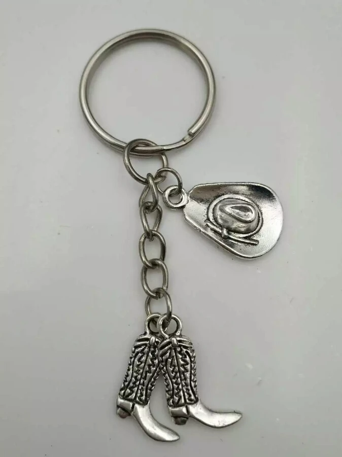 Western cowboy hat boots-Fashion jewelry Tibetan silver charm key chain ring Keychain Gifts Fit Key Chain Z80 | Украшения и