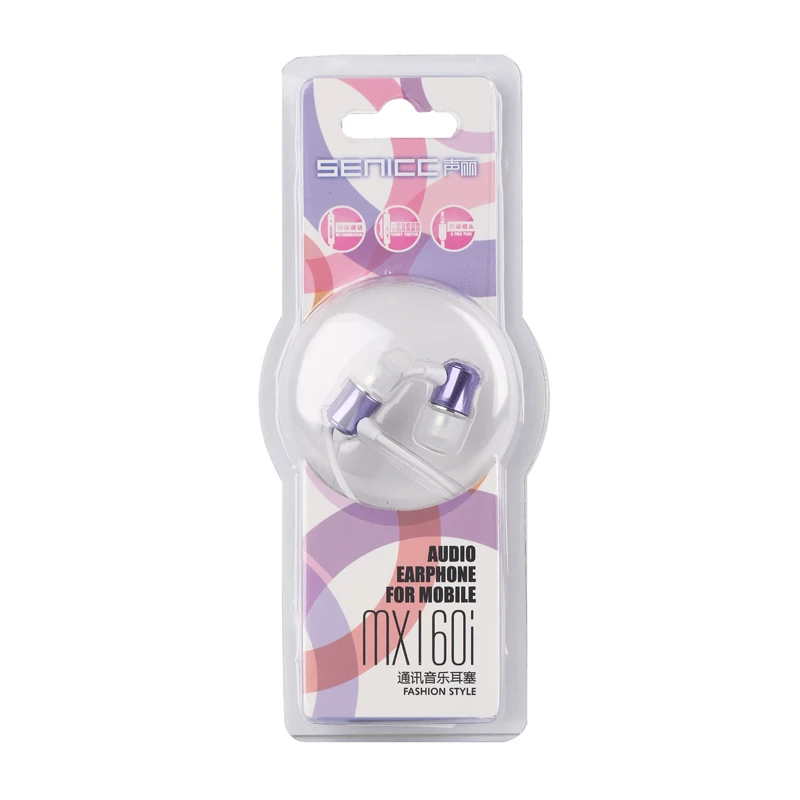 SENICC MX-160i Portable Audio Sports In-ear Strong Bass Earphone For Smartphone 3.5mm plug Music Earbuds with Mic Purple | Электроника