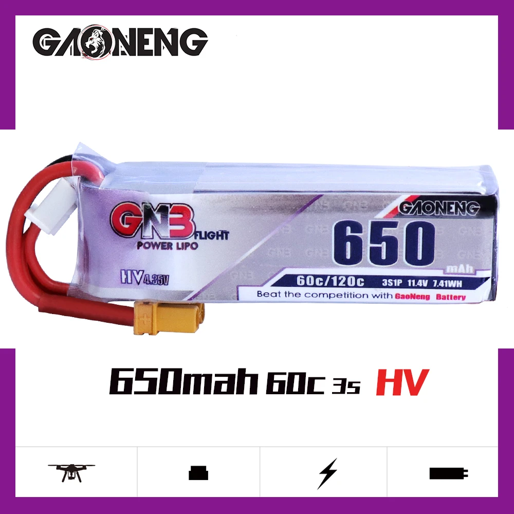 2 шт. аккумулятор Gaoneng GNB 650 мАч 3S 11 4 в 60C/120C HV Lipo разъем XT30 для FPV Racing Drone axis UAV RC Quadcopter
