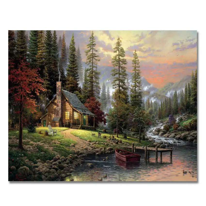 cabin Painting 3 DIY Рисование на холсте для украшения дома, рисование по номерам 40x50 см, алоэ краска количество наборы - Цвет: cabin Painting 3