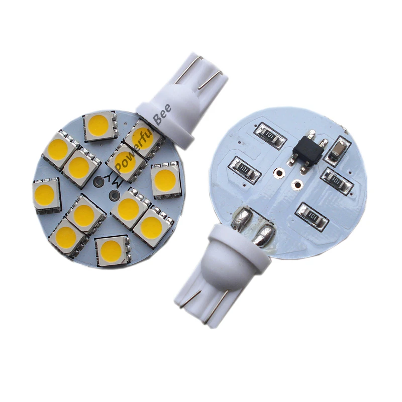Светодиодная автомобильная лампа T10/W5W/194 с круглой платой 2 шт. 12SMD 1 8 Вт белая