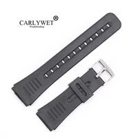 carlywet 22mm 20mm buckle black silicone rubber straight end watchband strap belt silver polished pin spring bar buckle