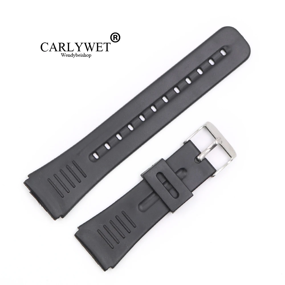 CARLYWET 22 мм (20 Пряжка) черный силиконовый резиновый прямой конец ремешок ремень