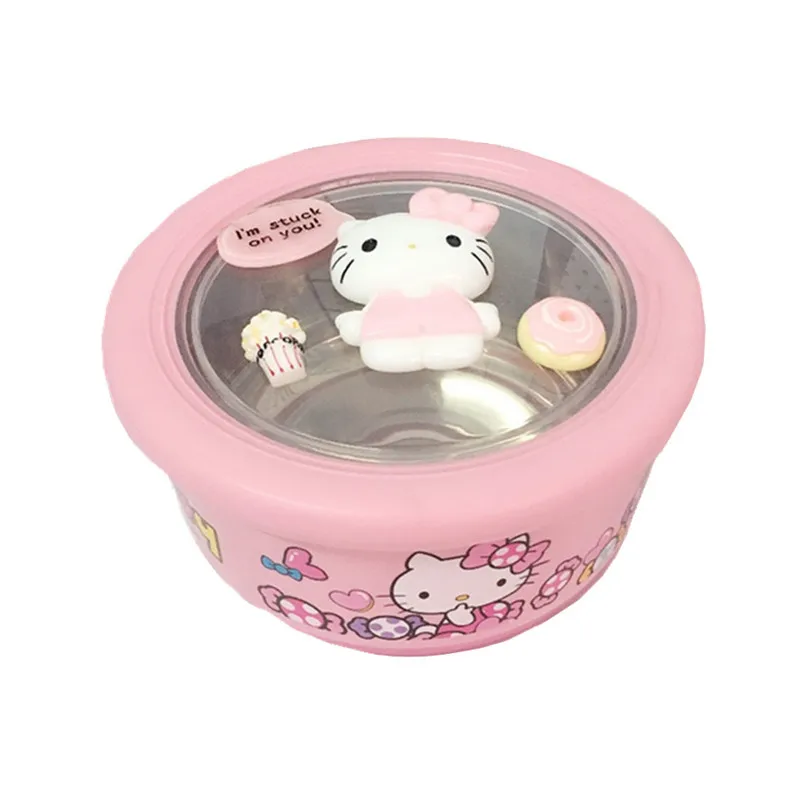 Милый Ланч-бокс hello kitty для детей, термос для хранения еды, контейнер для студенческого Бенто-бокса с крышкой, миска из нержавеющей стали, столовая