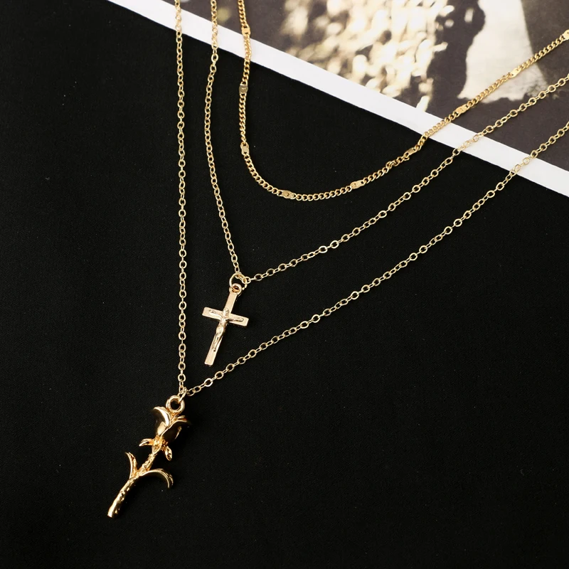 Женское многослойное ожерелье с подвеской в виде цветка розы|flower pendant necklace|necklaces
