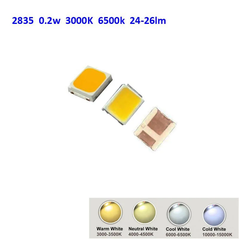 500 шт. SMD LED 2835 белый Чип 0 2 Вт 3 в 60 мА 24 28 ЛМ Ультра яркий SMT крепление поверхности PCB