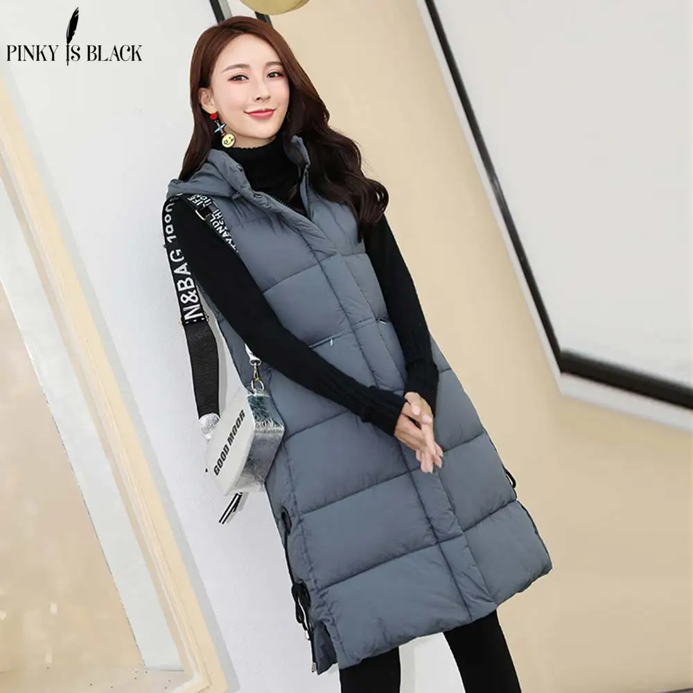 PinkyIsBlack зимний женский жилет с капюшоном хлопковый длинный теплый veste femme