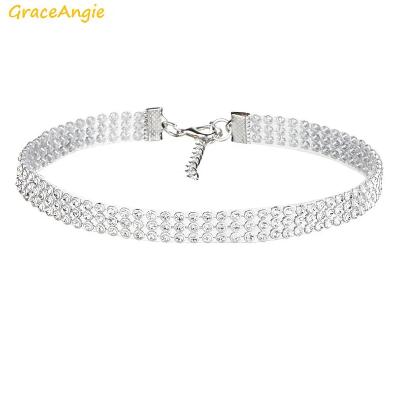 GraceAngie, 1 шт., блестящие стразы, прозрачный цвет, опционально, серебряный цвет, цепочка из сплава, колье, ожерелье, женские вечерние аксессуары