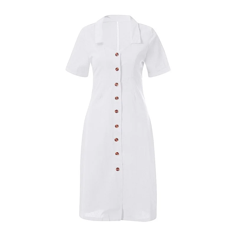 Женское длинное платье рубашка на пуговицах повседневное хлопковое льняное