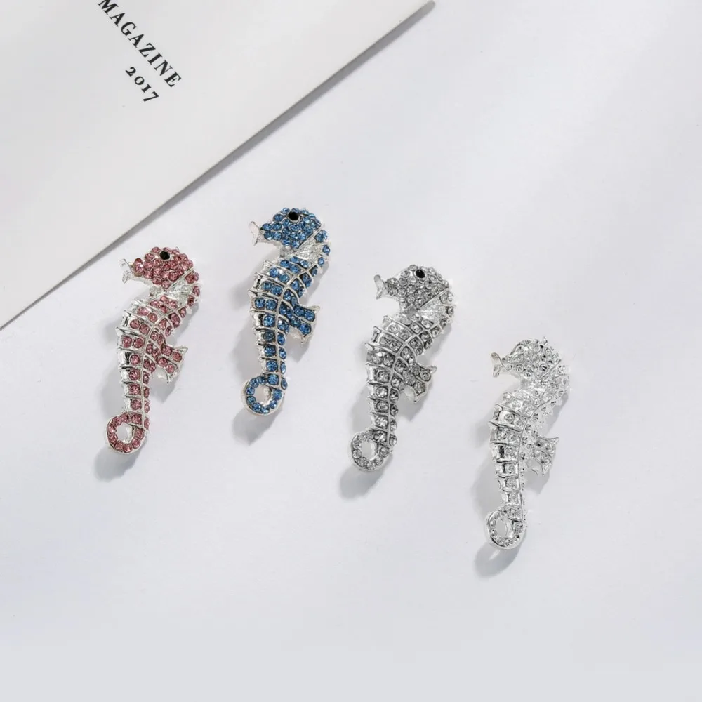 

Buttons Free shipping 34*12mm pretty seahorse rhinestone button slider embellishment 10PCS can choose colors(BTN-5408)