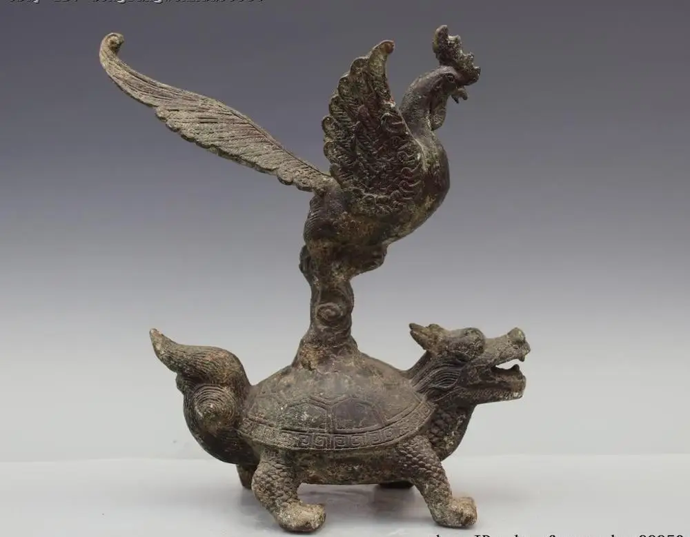 

Chinese Royal Palace Fengshui Pure Bronze Phoenix Dragon Tortoise Beast Statue
