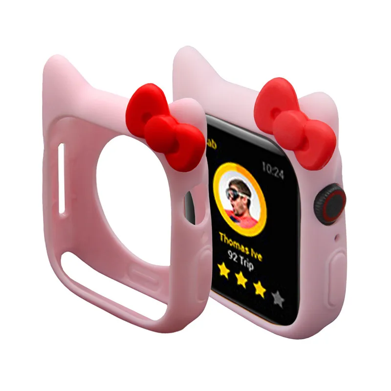 pink red Силиконовый чехол с милыми ушками Микки и Минни Маус для Apple Watch Series 4, 3, 2, 1, защитный чехол для iWatch 44 мм, 42 мм, 40 мм, 38 мм - Цвет ремешка: pink red