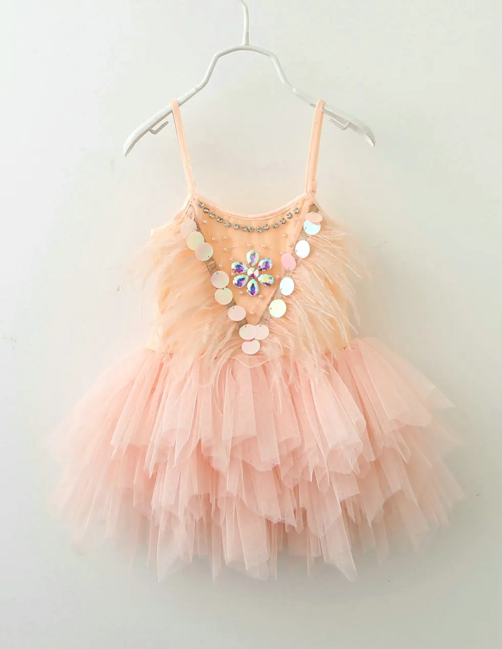 1pc Luxury toddler girls sequins dress children feather party little sling tutu wedding garments | Детская одежда и обувь