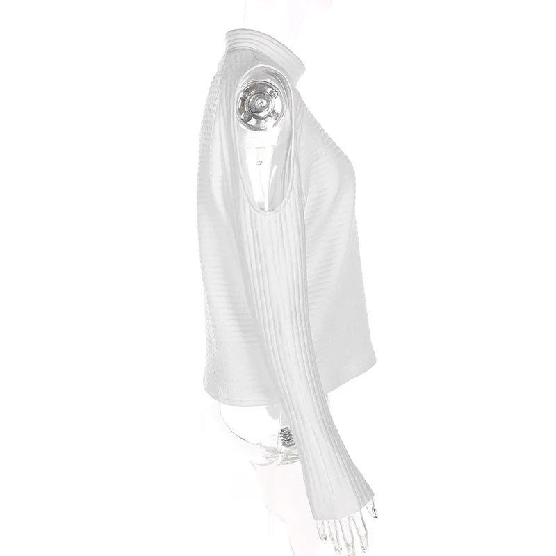 Лето осень с плеча Высокий воротник укороченный топ футболки длинным рукавом