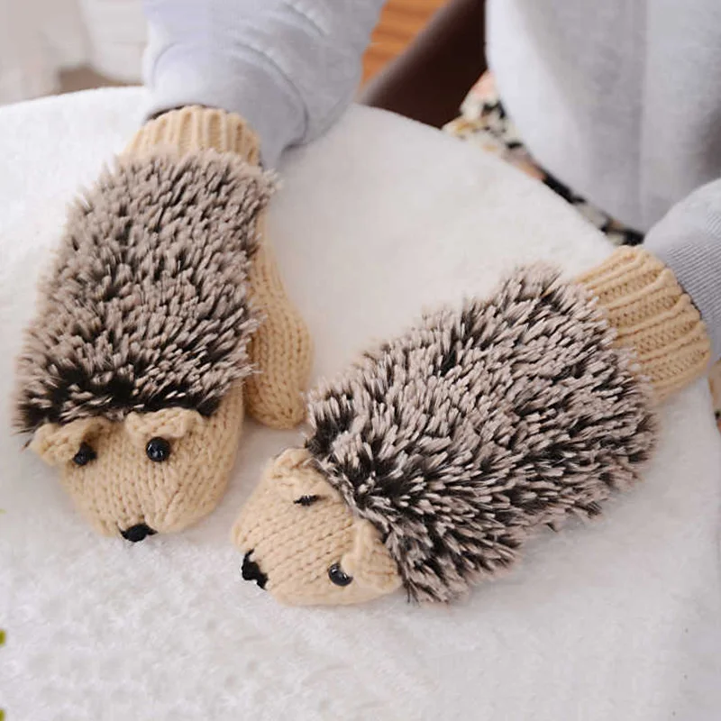 Перчатки YSDNCHI женские зимние вязаные теплые для фитнеса с рисунком ежика