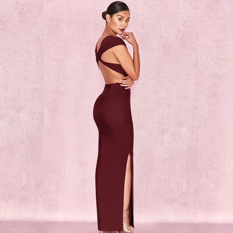 Женское облегающее платье макси элегантное винно красное без рукавов с открытой