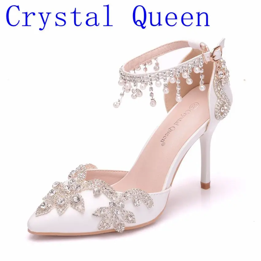 Кристалл queen женская обувь свадебные туфли на высоком каблуке шпильки White Diamond Сверкающее вечернее платье сандалии невесты Туфли-лодочки Вечерние