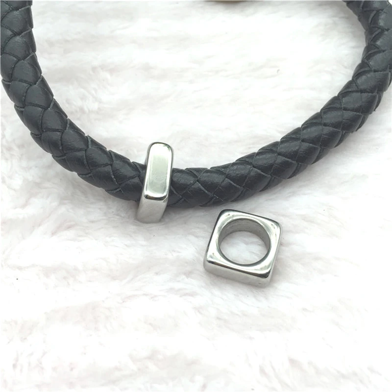 Wonlee Winle Stainless Steel 8.5mm hole Square Beads Spacer Charms For Men Leather Bracelet Jewelry Making(Without Bracelet) | Украшения и