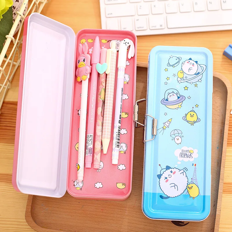 Double Deck Iron Case Pencil Box Kawaii Little Bear Metal Layer for School Students | Канцтовары для офиса и дома