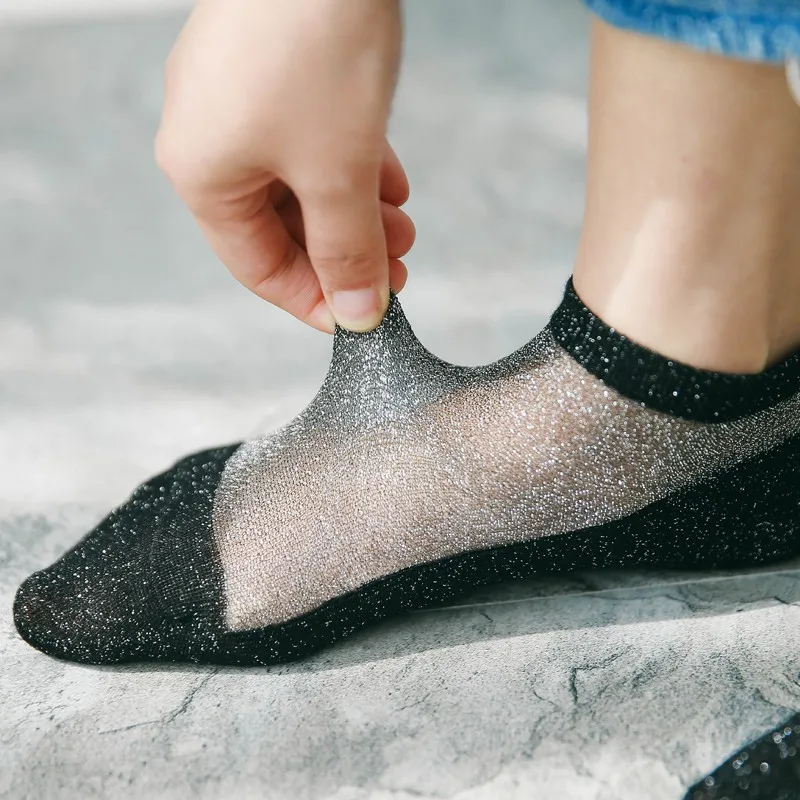 

New Sexy Gold Retro Glitter Silk Socks Women Silver Chic Transparent