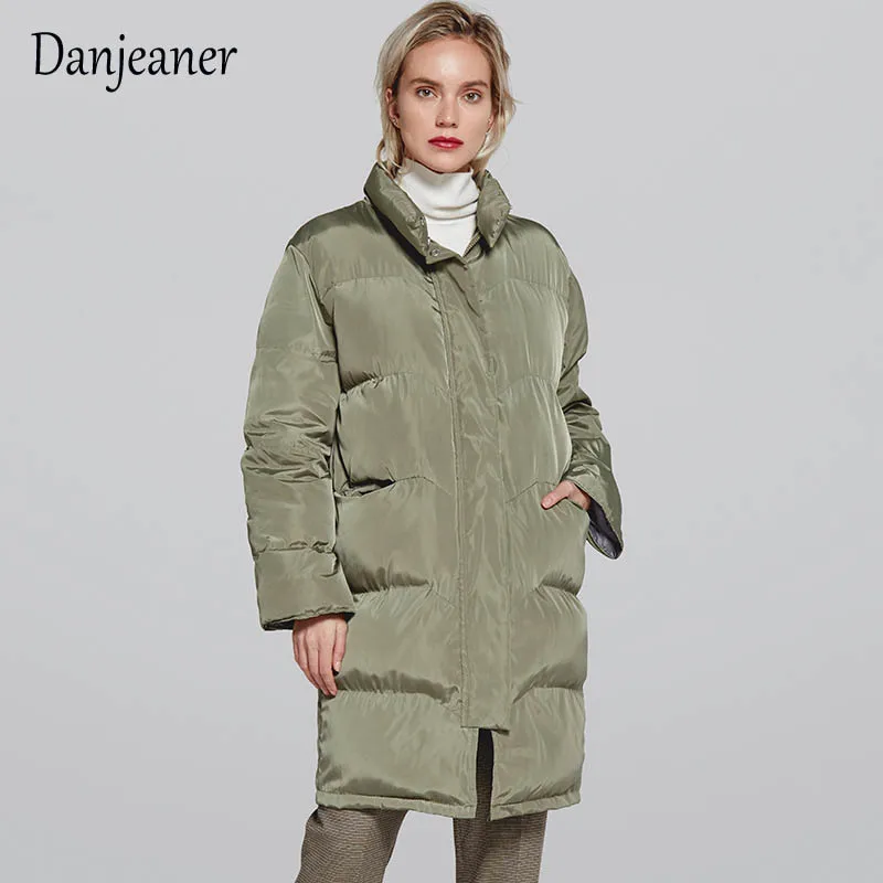 

Женское винтажное пальто Danjeaner, однотонная тонкая парка средней длины с хлопковой подбивкой большого размера, теплая Повседневная куртка, ...
