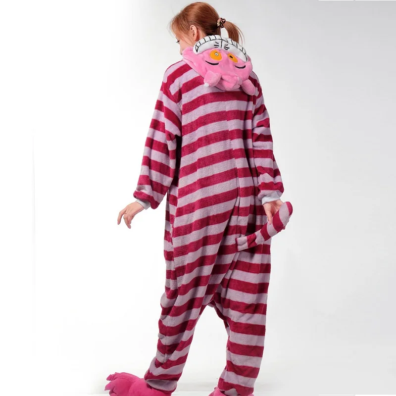 Забавная розовая и вышитым полосатым котом Onesie для взрослых из мультфильма
