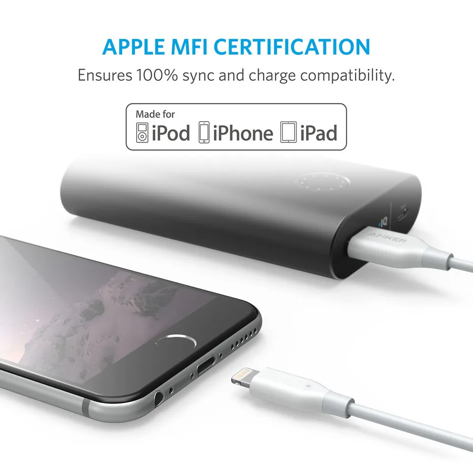 Anker кабель Lightning/USB 3ft/6ft USB Зарядное устройство 1 8 м/0 9 м для iPhone MFI Сертифицированный