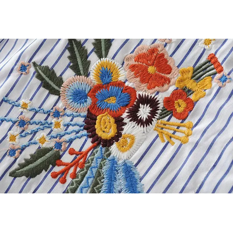 womens tops and blouses 2018 autumn tunics embroidery long sleeve striped shirt feminina office lady white shirts work wear |
