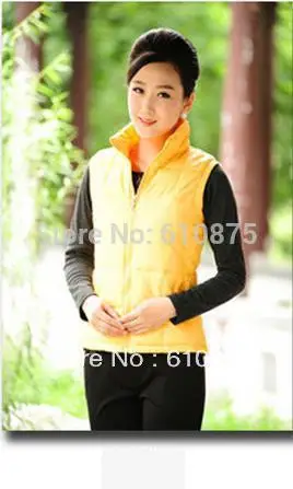 Женский Осенний однотонный стильный жилет с воротником стойкой плотный пуховой