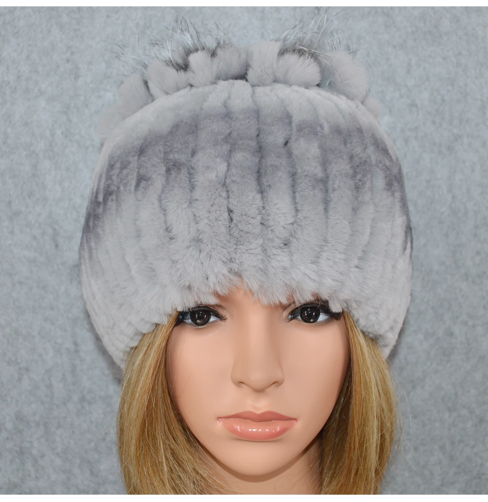 Горячая Распродажа Настоящий мех кролика Skullies Beanies шапки женские зимние теплые ручной работы вязаная шапка из меха кролика рекс шапки для девочек натуральный мех