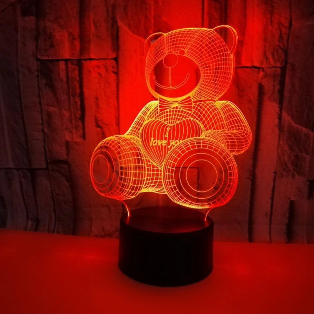 Милый медведь лампа с 3D оптической иллюзией LED Luminaria окружающее освещение для