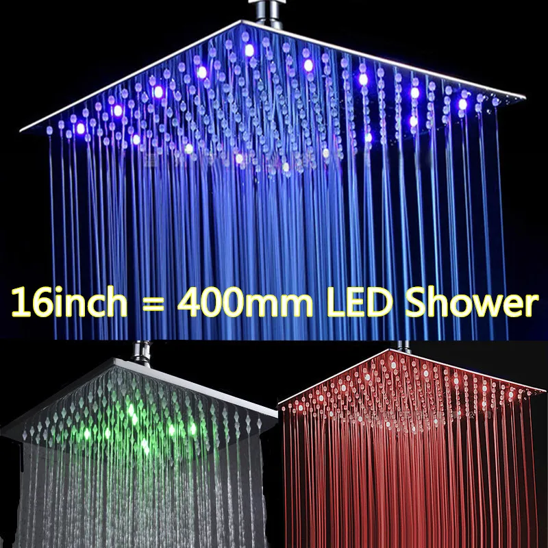 16 дюймовая Светодиодная насадка для душа квадратная потолочная из нержавеющей