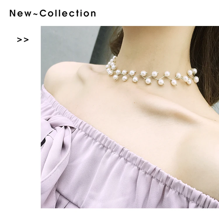 Korean Jewelry Fashion Simple trendy Short Necklace Imitation Pearl Steampunk Torques Women Statement | Украшения и аксессуары