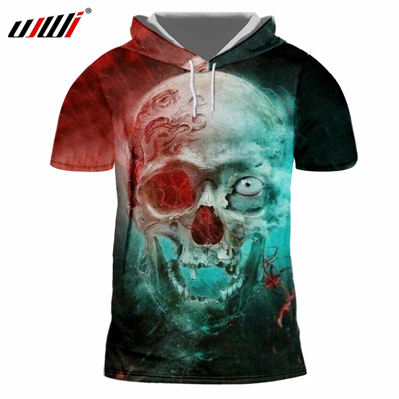 

UJWI дропшиппинг футболка с капюшоном Мужские крутые принты сломанный Череп 3D футболки летние топы Мужские тренировки
