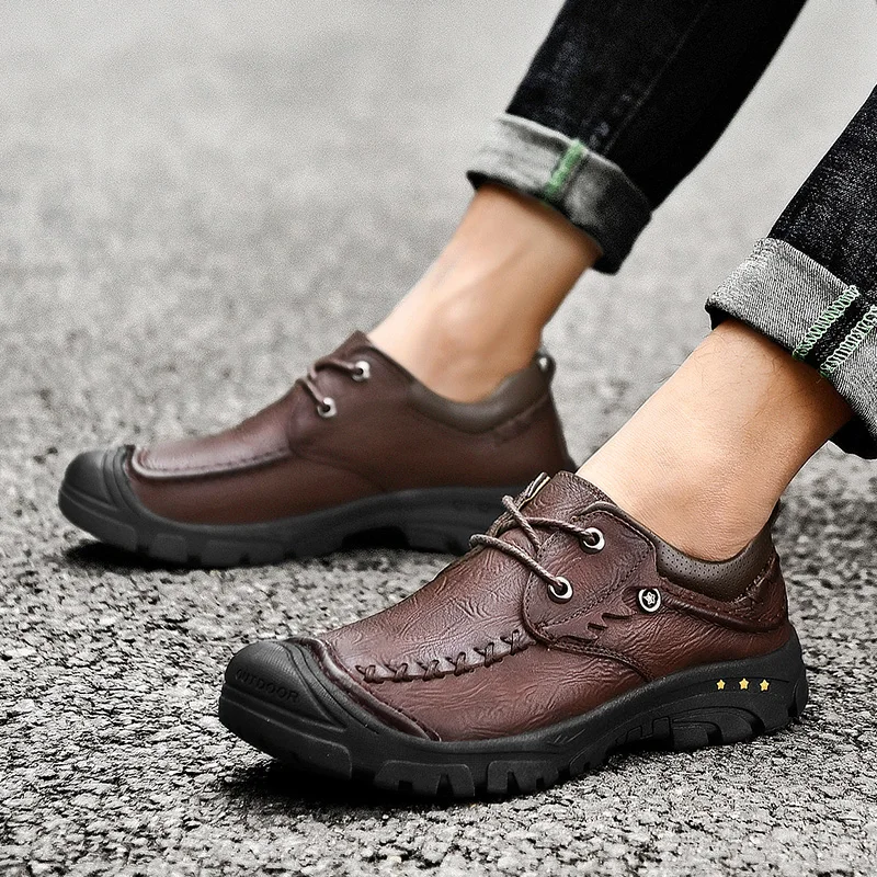 2019 new fashion men's shoes casual genuine leather big size classic brown &amp black shoe man waterproof comfortable for men | Обувь