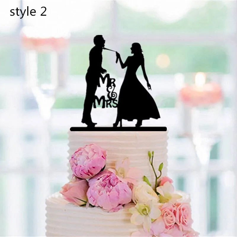 Смешанный стиль смешные невесты и жениха силуэт свадебный торт Топпер акриловые