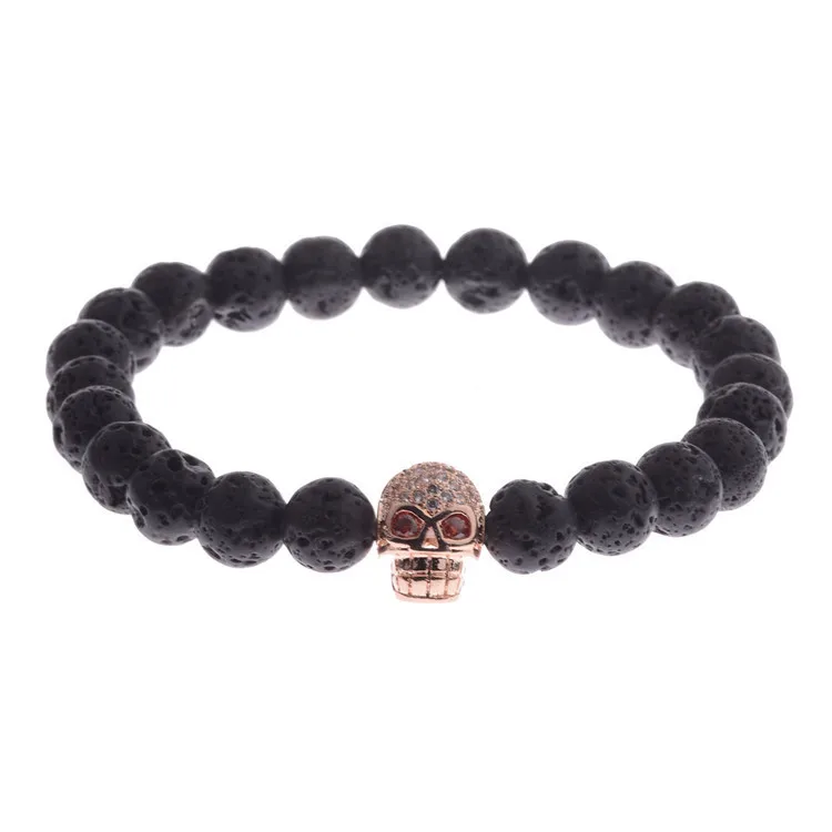 [JIMORE] Alloy Skull Head Bead Mens Bracelets 2017 New Hand Jewelry Black Lava Stone for Women Elastic Bracelet ANN781 | Украшения и