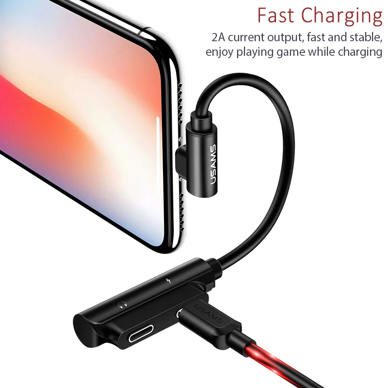 USAMS lighting до 3 5 мм аудио для iPhone Кабельный адаптер двойное освещение lighttin OTG Тип C