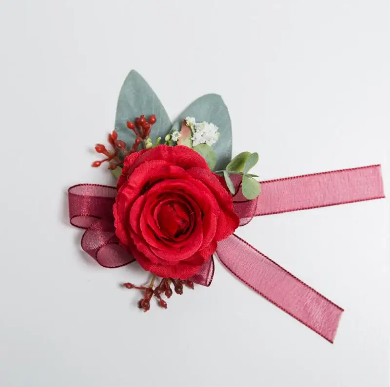 Wrist Flower 1 JaneVini в виде красных роз в виде жениха и невесты, бутоньерка мужской костюм с цветочным узором, платье подружки невесты, нарядные наручные часы с цветами, на свадьбу, корсажи костюм Casamento - Цвет: Wrist Flower 1