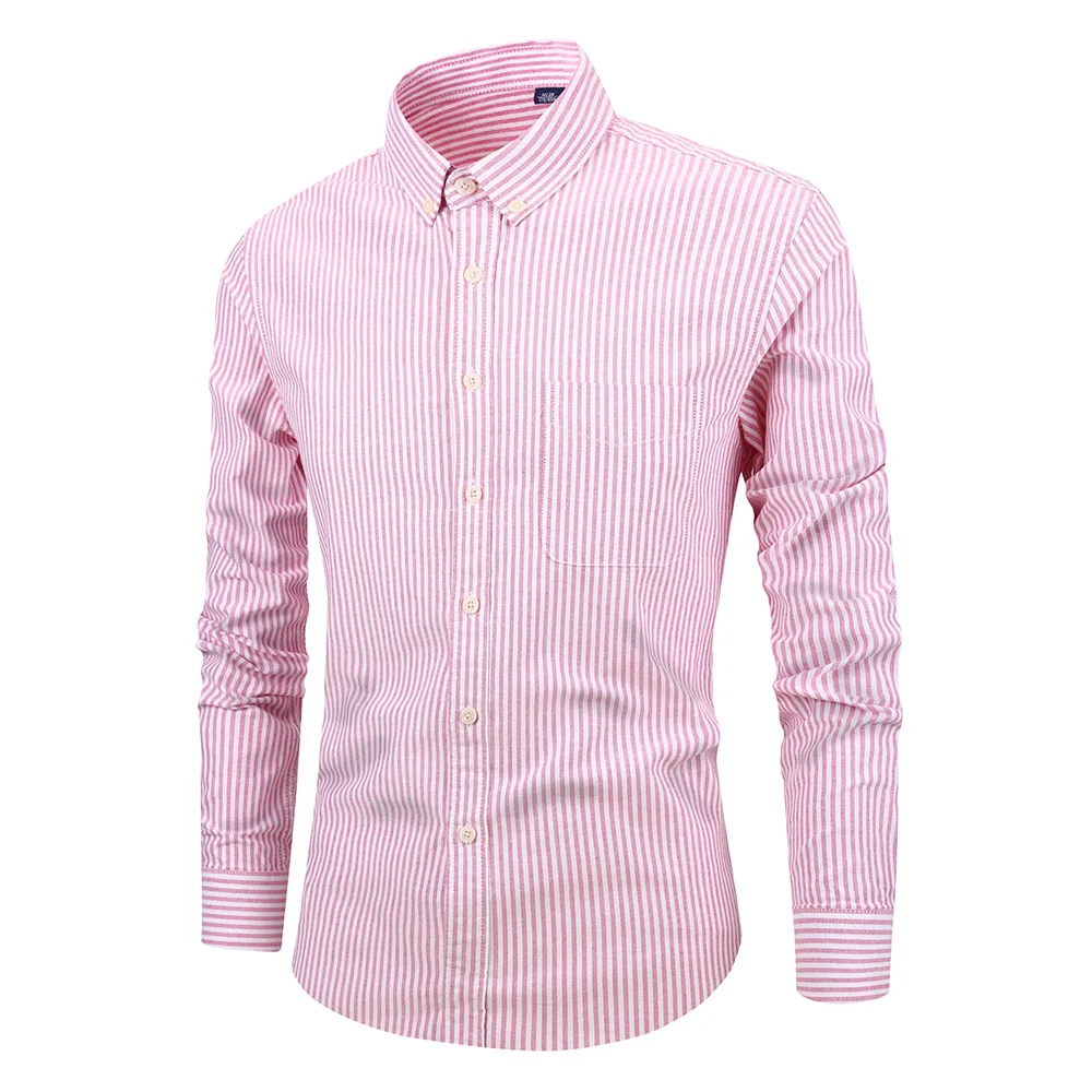 Мужские рубашки в синюю полоску с длинным рукавом, Smart casual Oxford, хлопок, рубашка с карманом для мужчин, большие размеры, офисная деловая блуза 4XL