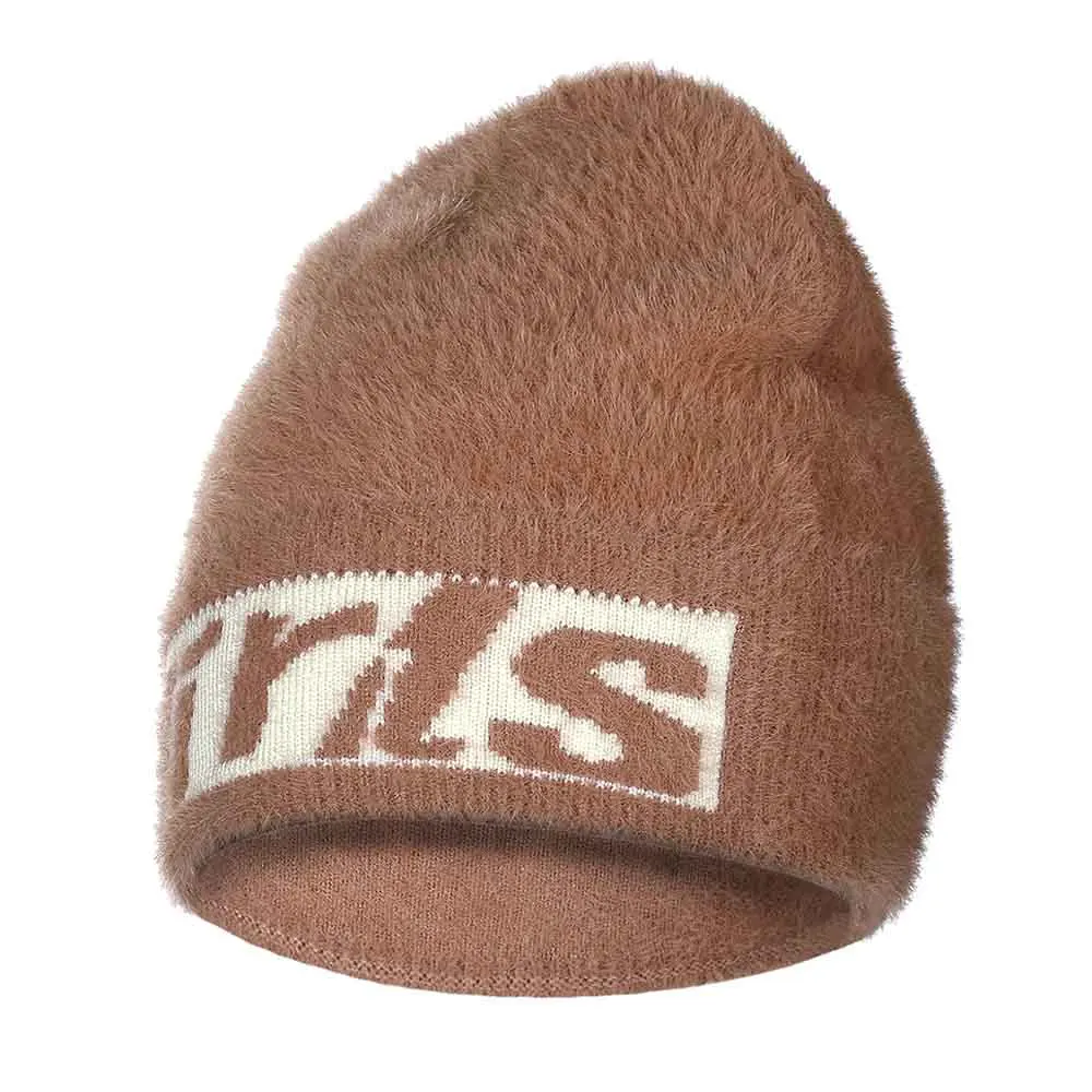 WELROG Skullies, шапка, зимняя шапочка для женщин, Вязаная Шерстяная мягкая теплая шапка с мехом гривы, новинка, Повседневная шапка с буквенным принтом для девочек